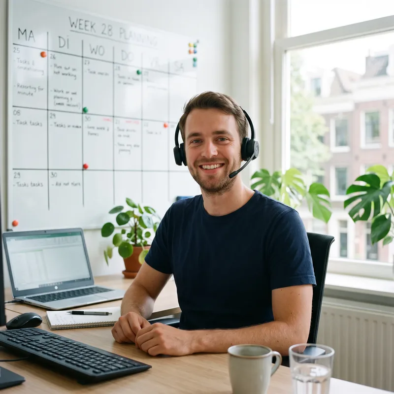 Planner van StudentTopper Build aan de telefoon
